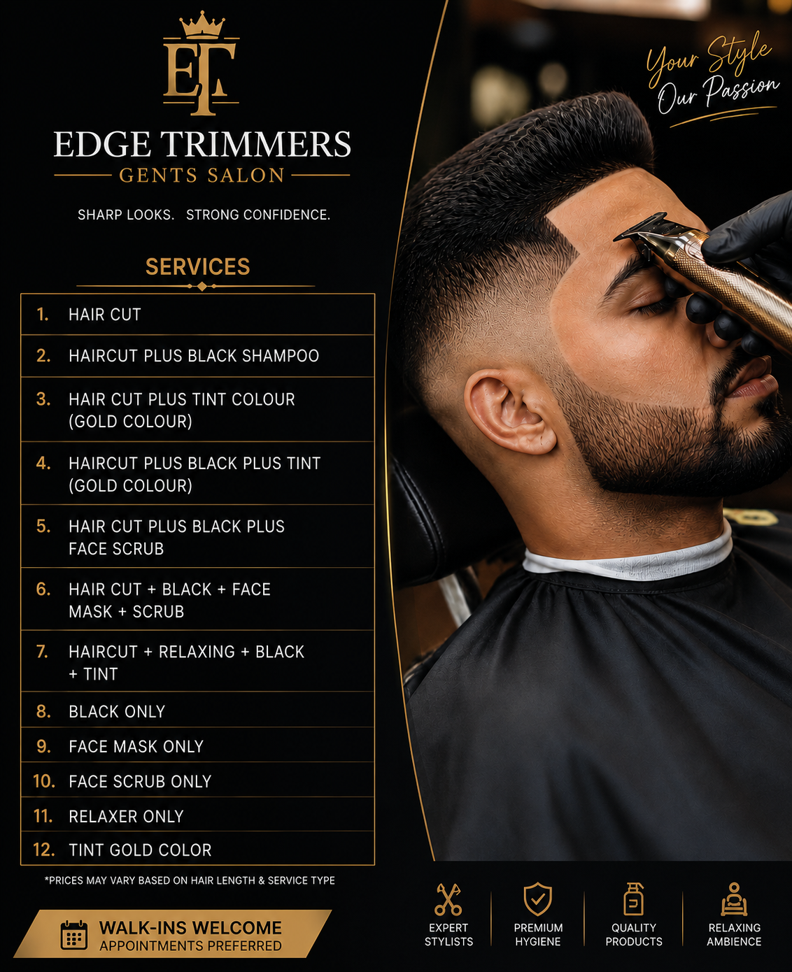 Master barber trimming a client's beard at Edge Trimmers Gents Salon